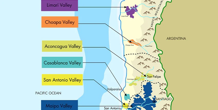 Bản đồ vùng rượu vang tại Chile